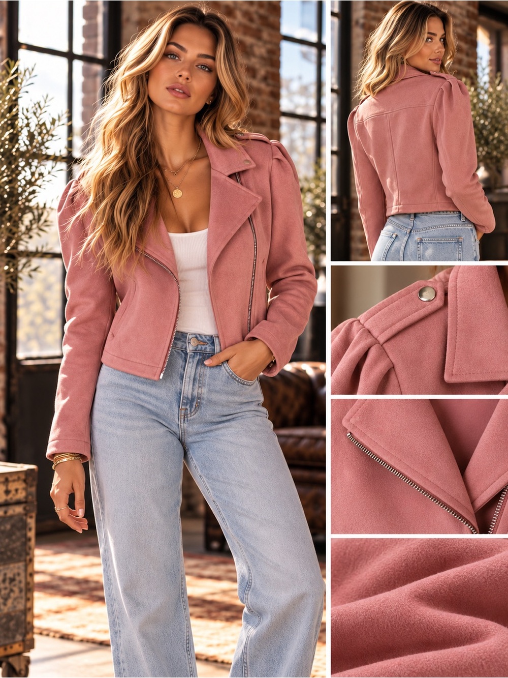 Lauren Conrad Faux Suede Moto Jacket - Dusty Rose Pink Size Large NWOT